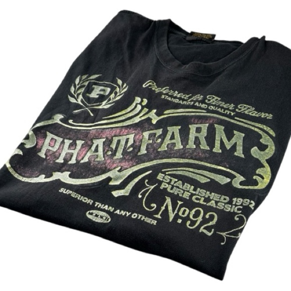 Phat Farm Black Distressed Y2K T-Shirt Size